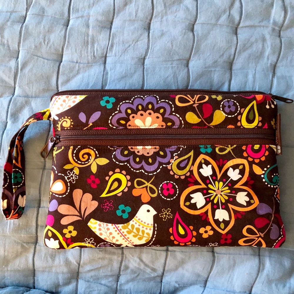 NWOT Handmade Brown Floral Padded Pouch